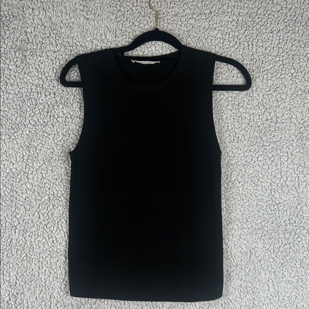EVERLANE Ultrafine Merino Wool Sleeveless Ribbed Soft Black Top Size S